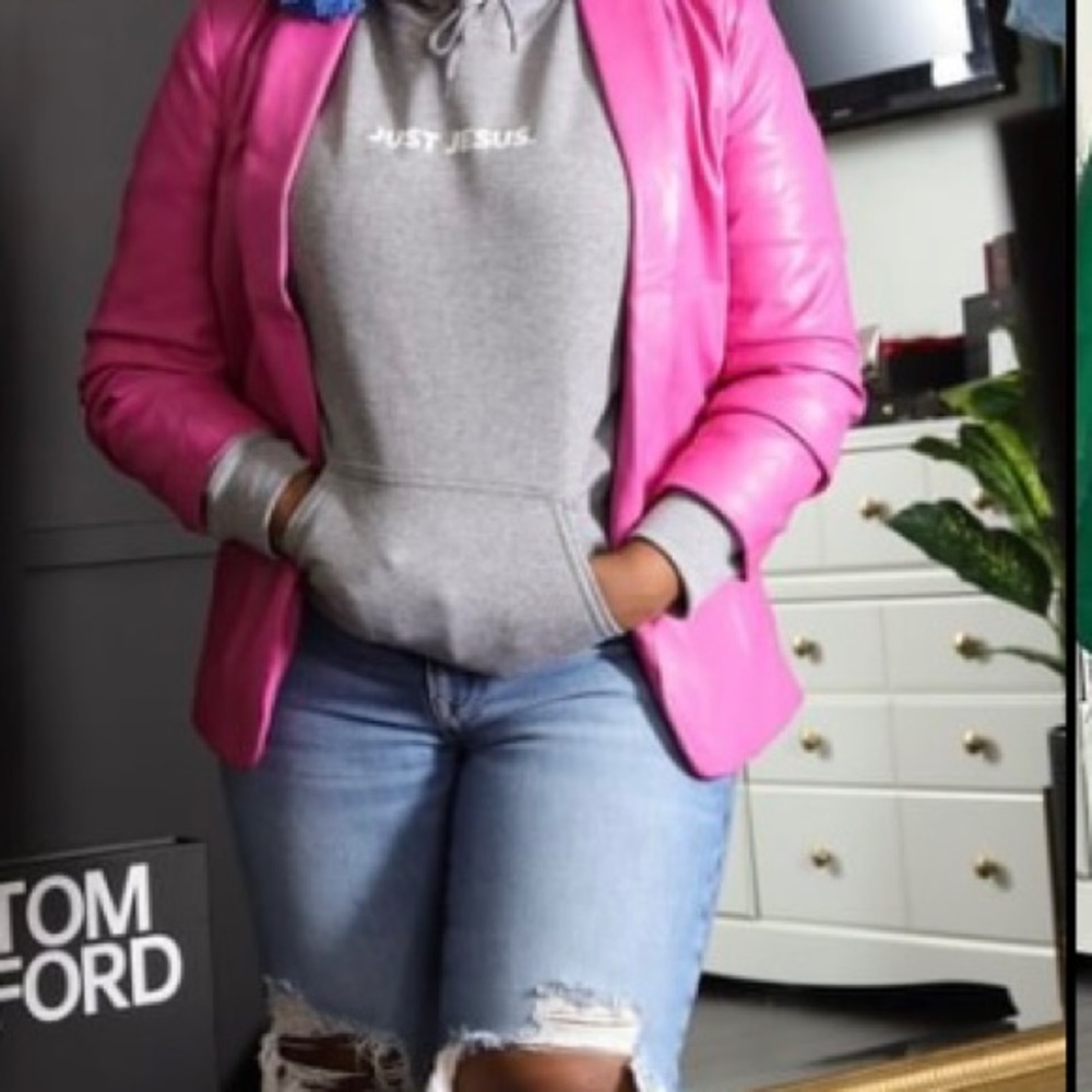 Pink vegan leather blazer